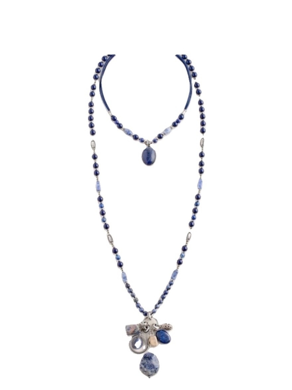 Chico's Blue Beaded Necklace Set with Charms